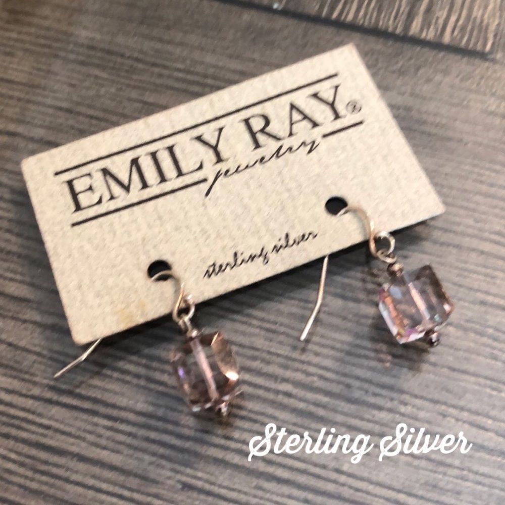 Vintage Emily Ray Grey to Green Square Cut Crystal Earrings